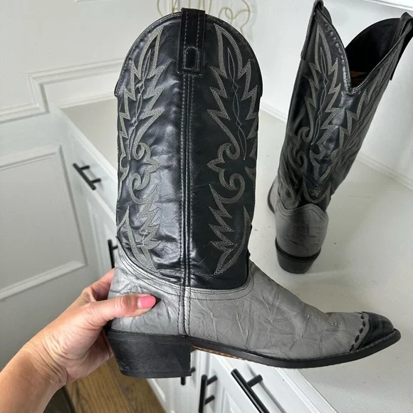 Vintage Acme Black & Gray Western Cowboy Boots Embroidery Men 10.5D Made in USA - Picture 6 of 8